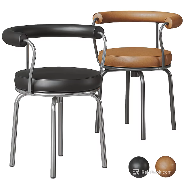 Modern Single Chair With Black Brown Leather Seats And Metal Frame Design 3d model 