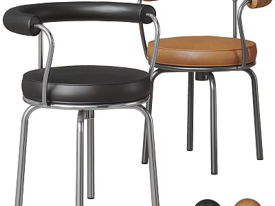 Modern Single Chair With Black Brown Leather Seats And Metal Frame Design 3d model