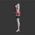 Pink Dress With White Long Sleeves Black Shorts White Socks Beige Shoes And Red Bag