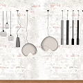 Modern Pendant Lights With Different Shapes And Contemporary Design Hanging On Brick Wall Background