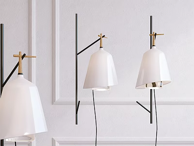 Elegant Modern Wall Sconces With White Lampshade Black Metal Arm And Golden Details 3d model