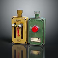 Vintage Industrial Yellow Green Switch Panels Featuring Red Button Arrow ON OFF NO NC Labels