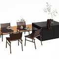 Dining Table Set with Brown Chairs Black Cabinet and Decorative Vase 3d model
