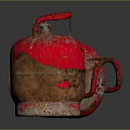 Rusty Red Gas Cylinders With Peeling Paint Rusted Surfaces Standing Lying On Dark Background