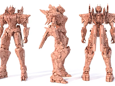 Detailed Mechanical Robot Figures With Three Angles And Complex Armor Design 3d model