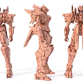 Detailed Mechanical Robot Figures With Three Angles And Complex Armor Design