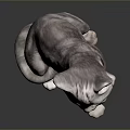 Gray White Cat Statue In Sitting Pose With Raised Front Paw On Gradient Gray Background 3d model
