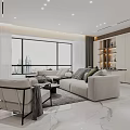 Modern Living Dining Room Interior Design With TV Wall Sofa Dining Table And Decorative Shelves