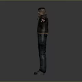 3D Male Character Wearing Brown Jacket Dark Pants With Arms Outstretched In Gray Gradient Background