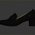 Black Leather Block Heel Shoes With Strap Design And Golden Inner Lining Elegant Women's Footwear