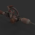 Vintage Rusty Hardware Drill Tool With Gear And Metal Bit Components 3d model