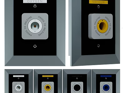 Medical Oxygen And Suction Device Panels With Color Coded Ports And Labels 3d model