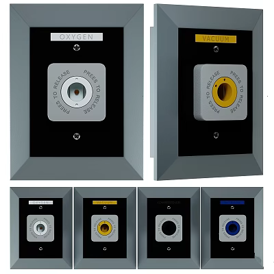 Medical Oxygen And Suction Device Panels With Color Coded Ports And Labels 3d model