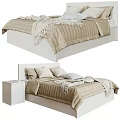 Double Bed with Beige Bedding White Headboard Decorative Blanket and Nightstand 3d model