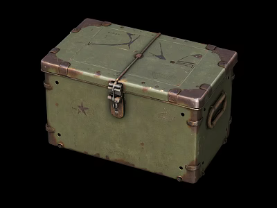 Vintage Green Metal Storage Box With Lock Clasp Handle And Star Patterns 3d model
