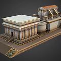 Cartoon Ancient Temple Scene With Classical Columns Decorative Roof And Steps