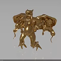 Golden Dragon Sculpture with Intricate Wings Claws and Mythical Design on Dark Reflective Surface