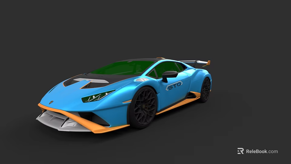 Blue Sports Car With GTO Badge And Orange Accents Sleek Aerodynamic Design 3d model 