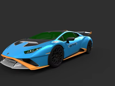 Blue Sports Car With GTO Badge And Orange Accents Sleek Aerodynamic Design 3d model