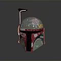 Detailed Boba Fett Helmet With Green Red Paint And Weathered Surface Design