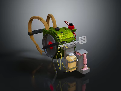 Green Equipment with Brown Shoulder Straps Red Component Yellow Container and Pink Part 3d model