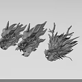 Multiple Dragon Head Carved Sculpture Decorative Ornament Set For Home Decor