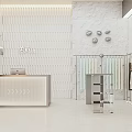 Modern Clothing Store Interior With White Wall Reception Desk Clothing Racks And Display Shelves