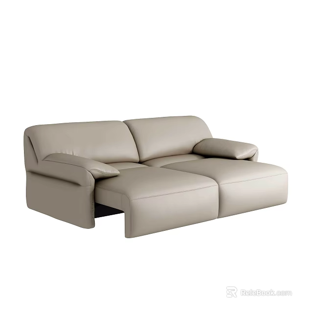 Modern Light Beige Leather Two Seater Sofa With Sleek Armrests Design 3d model