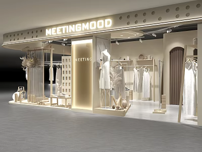 Modern Clothing Store Interior With Display Racks Mannequins And White Garments 3d model