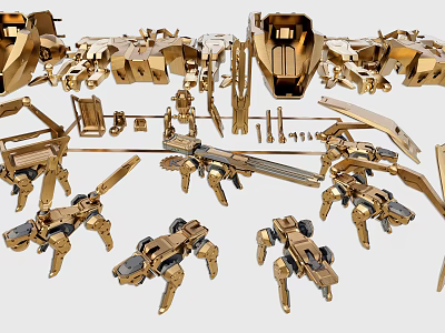 Detailed Smart Machine Assembly With Golden Mechanical Parts And Structures 3d model