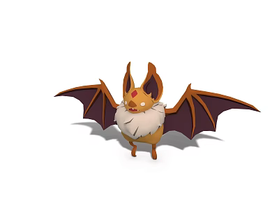 Cartoon Flying Bat With Brown Body Large Ears White Belly Red Heart And Dark Wings 3d model