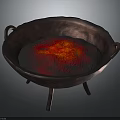 Stylish Copper Decorative Bowl With Handles Three Legs And Red Glowing Interior