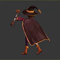 Fantasy Witch Character In Red Cloak With Pointed Hat Magic Staff And Orange Boots