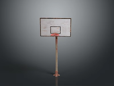 Standalone Basketball Backboard With Red Hoop And Metal Support Pole 3d model