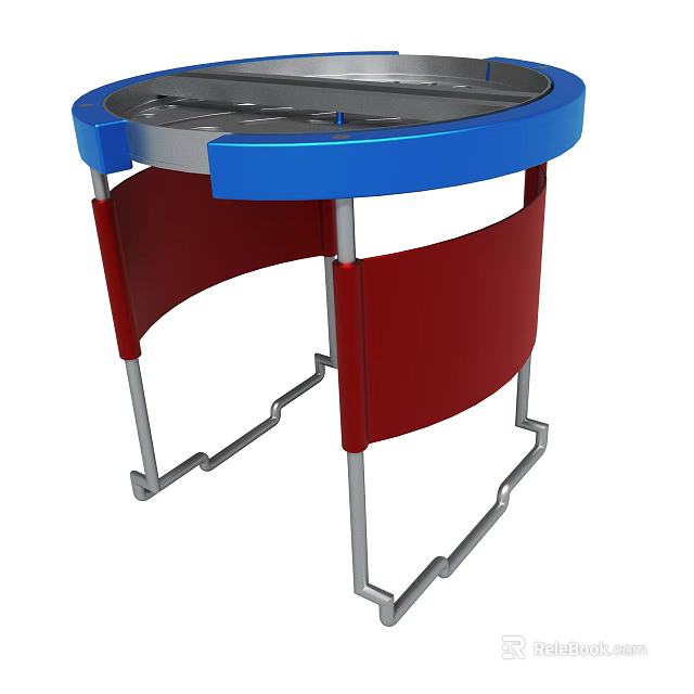 Modern Round Table With Blue Top And Red Curved Metal Frame Design 3d model 