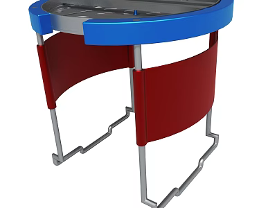 Modern Round Table With Blue Top And Red Curved Metal Frame Design 3d model