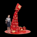 Chinese New Year Photo Check in Spot With Red Fortune Bag Golden Ingots