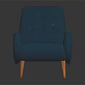 Blue Leather Armchair With Button Tufted Design And Wooden Legs