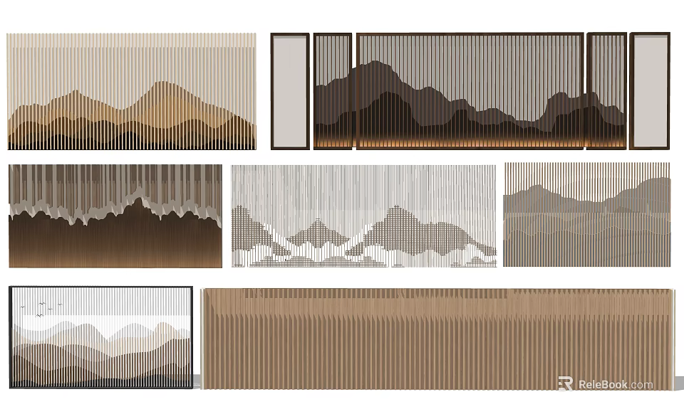 Modern Room Screens With Mountain Patterns And Neutral Earth Tones For Interior Design 3d model