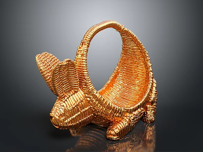 Golden Rabbit Shaped Woven Basket Decorative Ornament With Intricate Weave Design 3d model