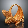 Golden Rabbit Shaped Woven Basket Decorative Ornament With Intricate Weave Design