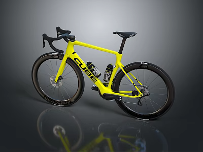 Yellow Cube Road Bicycle With Sleek Design And Black Wheels 3d model