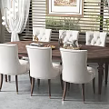 Modern Round Wooden Dining Table Set With Cream White Upholstered Chairs In Modern Dining Room