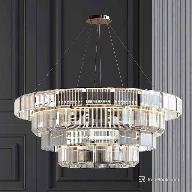 Elegant Modern Multi layer Crystal Chandelier With Circular Design And Transparent Glass Elements 3d model 
