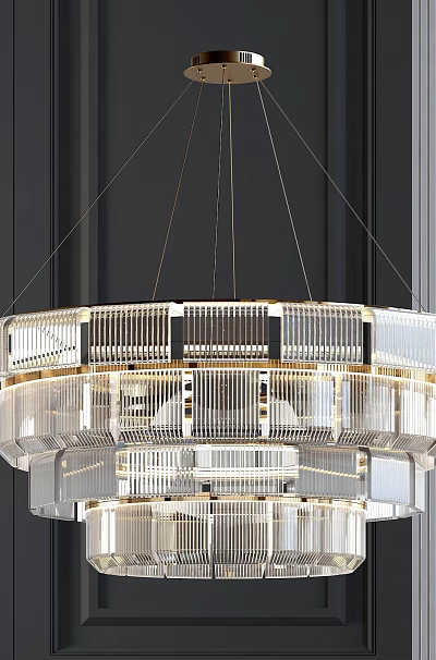 Elegant Modern Multi layer Crystal Chandelier With Circular Design And Transparent Glass Elements 3d model