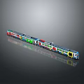 Colorful Modern Train With Multiple Carriages On Gray Background And Reflection 3d model