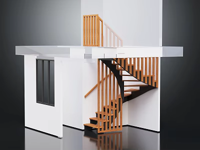 Modern Spiral Staircase Design With Wooden Railings And White Walls Connecting Floors 3d model