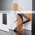 Modern Spiral Staircase Design With Wooden Railings And White Walls Connecting Floors