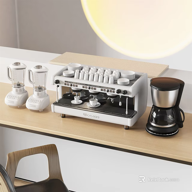 Modern Kitchen Countertop With Coffee Machine Blender And Essential Appliances 3d model 