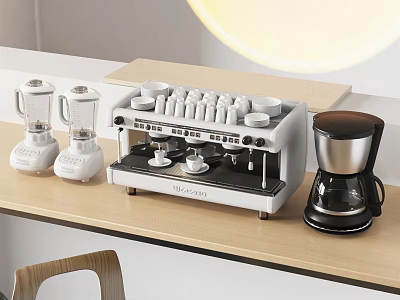 Modern Kitchen Countertop With Coffee Machine Blender And Essential Appliances 3d model